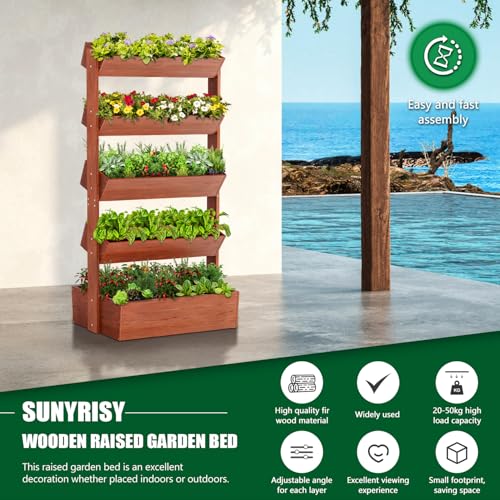 5 Tiers Vertical Raised Garden Bed Planter Outdoor (31.5" x 18" x 67" 5 Tier / Red-brown)
