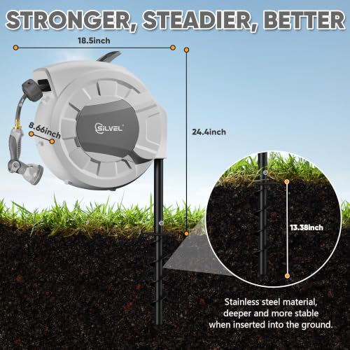 Automatic Retractable Garden Hose Reel on Metal Spike (Light Grey / 5/8"×65FT)