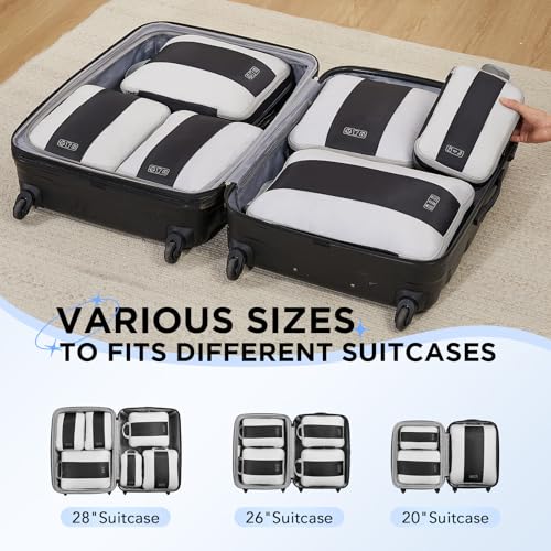 6 Set Compression Packing Cubes for Travel Essentials (Black)