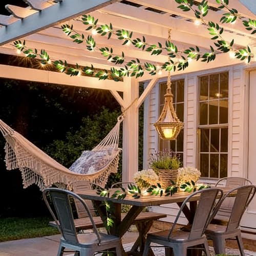 Faux Willow Leaves String Lights 2Pcs 7.5FT 20LED Battery Operated (Green Light Willow)