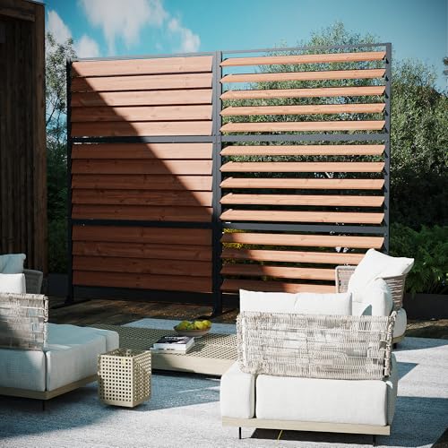 Modern Shade 6x4 ft Louvered Wood Privacy Fence Panel with Louverd Slats (6' x 4' / 2 Panel)