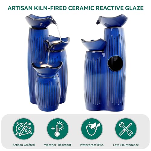 Autodaya 30" H Modern Ceramic Outdoor Water Fountain (Cobalt Blue Fluted-30"h)