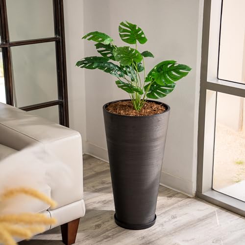 Modern 28 Inch Tall Round Planter (Black / 28Inch)