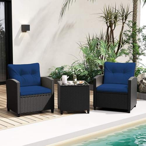 3 Piece Patio Furniture Set (Black-navy)
