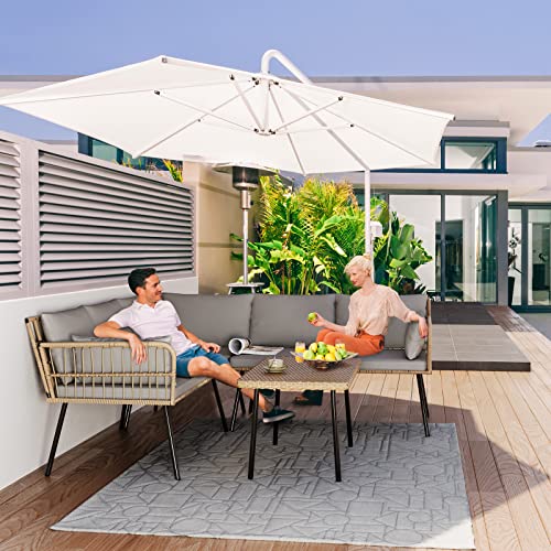 4 Pieces Patio Furniture Set (4PCS Sofa Set / Grey)