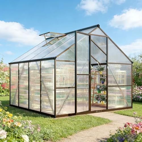 8 x 8 FT Outdoor Polycarbonate Greenhouse (Charcoal Black / 8×8FT)