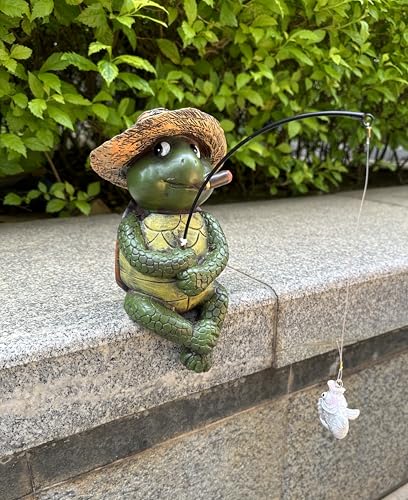 9.5" Turtle Fishing Sculptures & Statues (Green Multi)