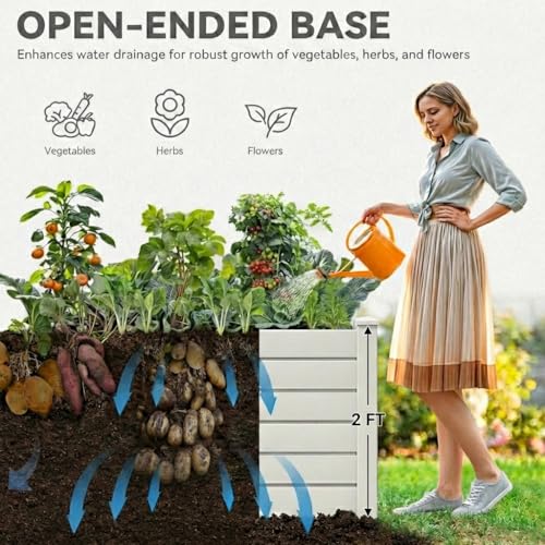 48x48x24 in Plastic Raised Garden Bed 2pcs with Growth Grid (White / 48x48x24 in)