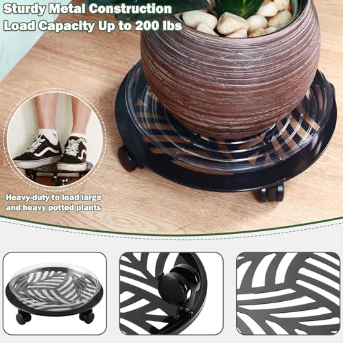 4 Packs Large Metal Plant Caddy with PU Wheels 13" Heav (4 Count)