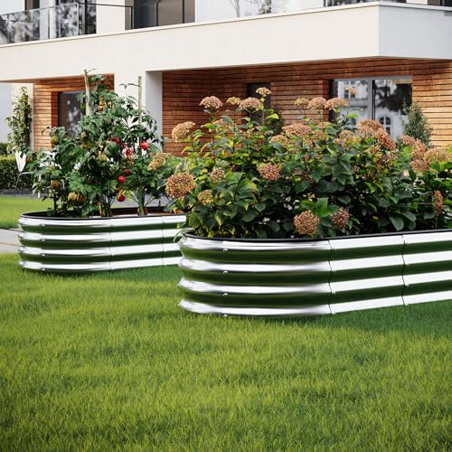 Galvanized Metal Planter Round Raised Garden Bed Kit for Gardening Outdoor (Silver / 3x3x1FT（2pcs）)