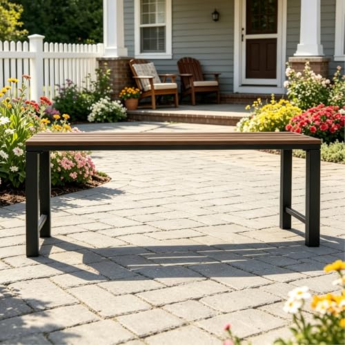 46" Outdoor Metal Backless Bench Set of 2 (Metal-walnut / 2 pcs)