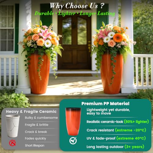 Autodaya 24" Faux Ceramic Large Planters for Outdoor Plants (24"-gradient Orange & Black)