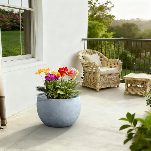 Large Round Bowl Blue Gray Concrete Planter 20" Dia (Gray / 19.9" d)