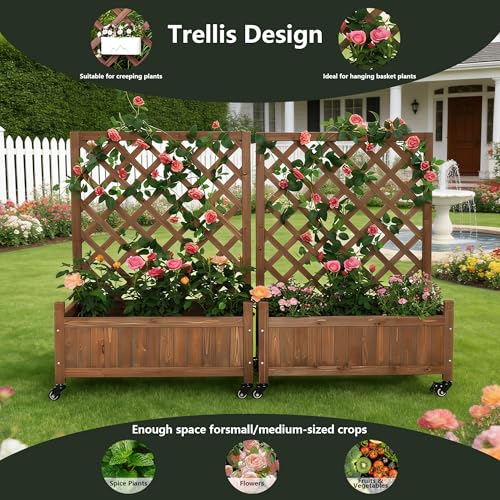 2 Trellis Raised Garden Bed with Wheels (Dark Brown / H38 × W28 x D13 in)