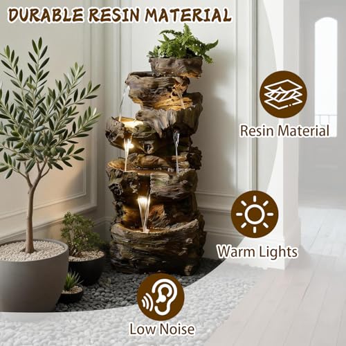 40H Realistic Tree Cascading Outdoor Water Fountain with 5 Tiers (46.2H / Brown-wooden)