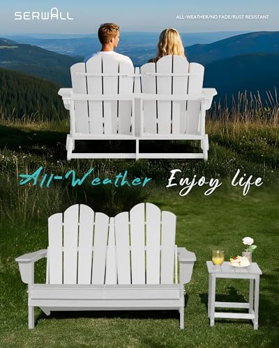 5 Pc HDPE Adirondack Set (White / 2 chair &2 bench &1 coffee table)