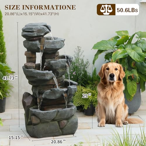 42H Realistic Tree Trunk Outdoor Water Fountain with 5 Tiers (50.6H / Light Gray-rock)