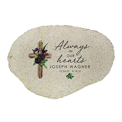 Always in Our Hearts Cross Personalized Memorial Garden Stone (Cross / Large)