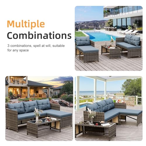 3 Pieces Outdoor Patio Furniture Sets (Blue-gray)