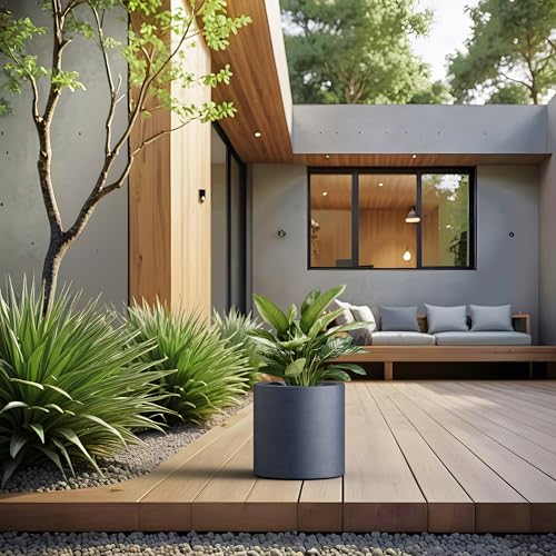 Modern Home Minimalist 9.8" Tall Charcoal Concrete Cylinder Planter (Dark Gray / 9.8" Dia)