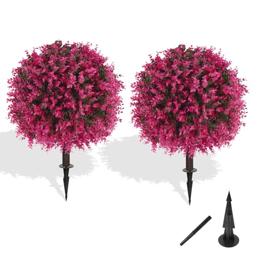 Set of 2 Artificial Topiary Ball Trees with Pink Eucalyptus (Pink Eucalyptus)