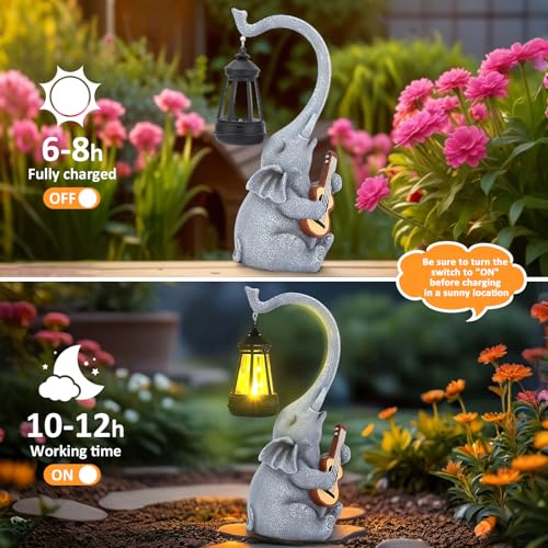 Solar Outdoor Garden Statue Elephant with LED Lights (Elephant Statue)