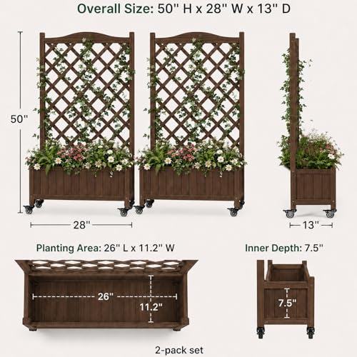 2 Pack Trellis Raised Garden Bed Trellis for Climbing Plants (Dark-brown / 49.8"H × 27.5"W × 13"D)