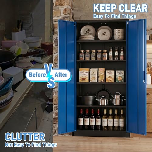 71 Inch Lockable Metal Storage Cabinet (Black & Blue / 15.75"D x 31.50"W x 70.87"H)