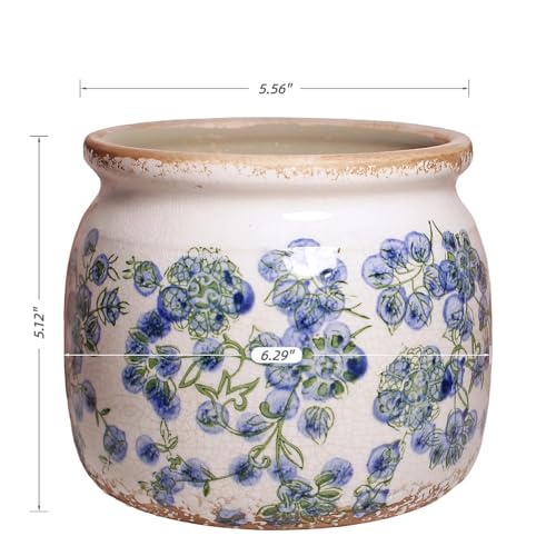 Vintage Cottage Ceramic Planters (Deep Blue Floral / 6.3 in)