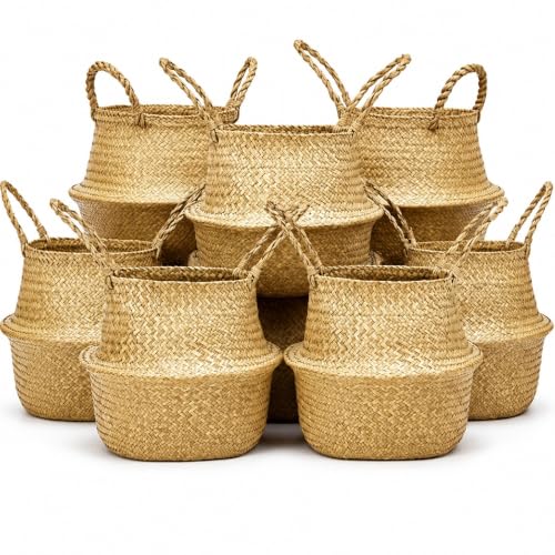 12 Pcs Woven Seagrass Baskets Belly Basket (L,13''dx11''h)