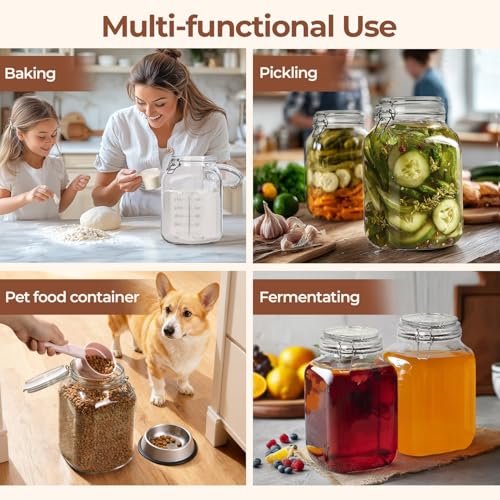 Large Square Glass Jars with Airtight Lid 1 Gallon 2 Pack Wide Mouth (1.1 gallon x 2 - Wide Mouth)