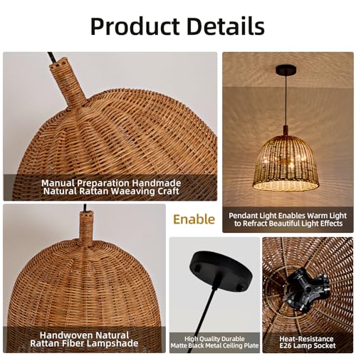 13.8" Rattan Pendant Light (Dark Brown Rattan / 13.77" 3-Light)