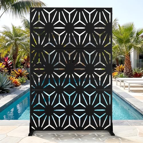 71" H Freestanding Metal Privacy Fences for Outside (71"H×47"W / Black Star)