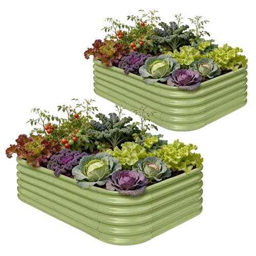 2 Pcs 6x4x1.5ft Galvanized Raised Garden Bed (Green / 6x4x1.5ft)