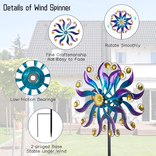 13”Metal Outdoor Wind Spinners & Sculptures for Yard and Garden (13-Purple)