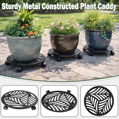 3 Packs Large Metal Plant Caddy with PU Wheels 15" Heavy (15")