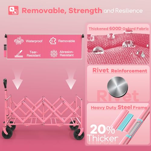 34'' Extra Long Folding Portable Wagon Cart (Pink)