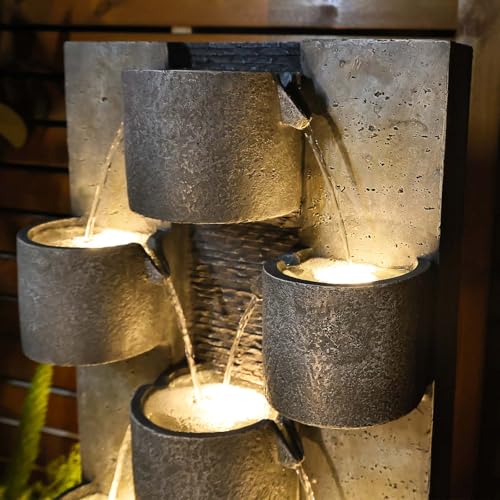 44.8" H Modern Outdoor Water Fountain with LED Lights and Pump (Grey_1 44.8 Inch)