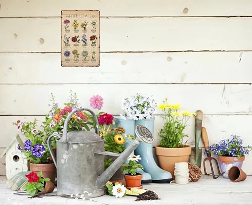 Garden Gifts Vintage Gardening Signs Mom Grandma Birth Month Flower Metal Sign for Home Garden Greenhouse Living Room Bedroom Yard Cottage Outdoor Decor 8X12 Inch