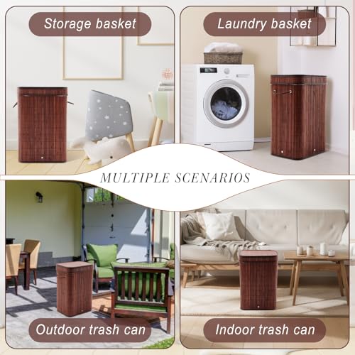 2 Pack 21 Gallon Bamboo Slim Trash Can with Lid Foldable (23.6×15.8×11.8inches / Brown)