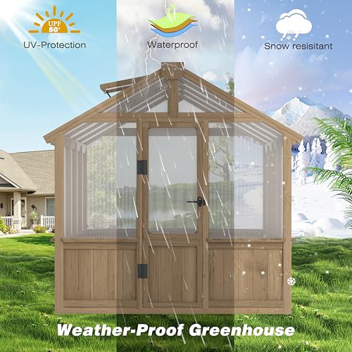 6 x 8 FT Wooden Polycarbonate Greenhouse with Ventilated Window and Lockable Door