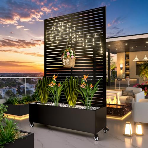 Metal Planter Box with Trellis Outdoor (Louvered-black1 / 72"x47"x16")