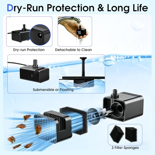 12W Solar Fountain Pump 80 GPH with 5000 mAh Battery Backup (12W)