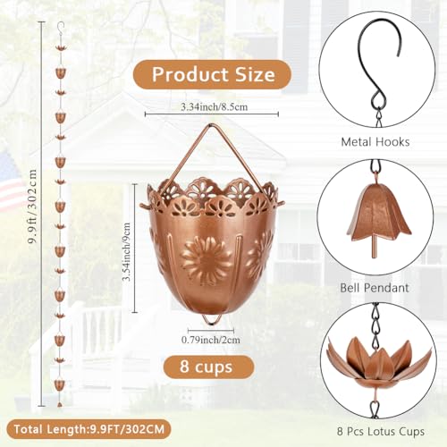 10FT Lotus Rain Chains (Gold Lotus)