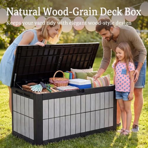 134 Gallon Outdoor Deck box w (Wood-Grain Deck Box / 134 Gallon / Wood-Grain Gray)