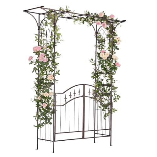 Garden Arbor Arch for Wedding Ceremony Party (Flat Top with Gate,Bronze)