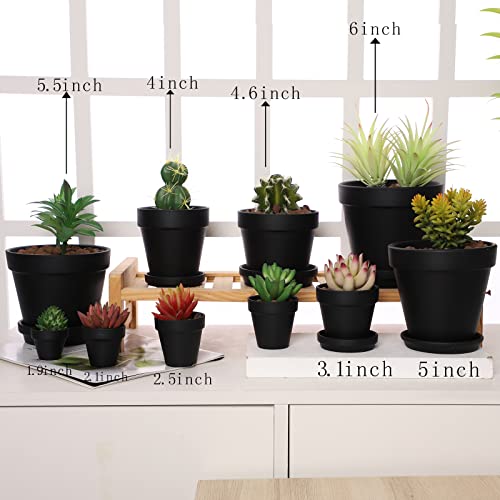 Large Terra Cotta Pots with Saucer (6 inches / Black)
