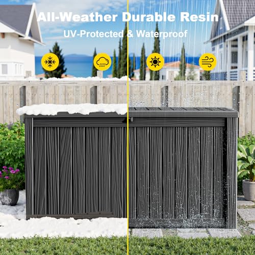 200Gal Outdoor Storage Box Waterproof Lockable Deck Box (Black / 200 gallons)