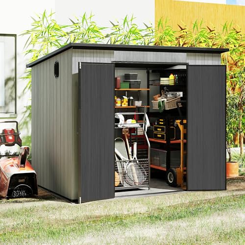 Domi 6x8FT Outdoor Resin Storage Shed with Transparent Windows & Louvered Vents (6x8FT)