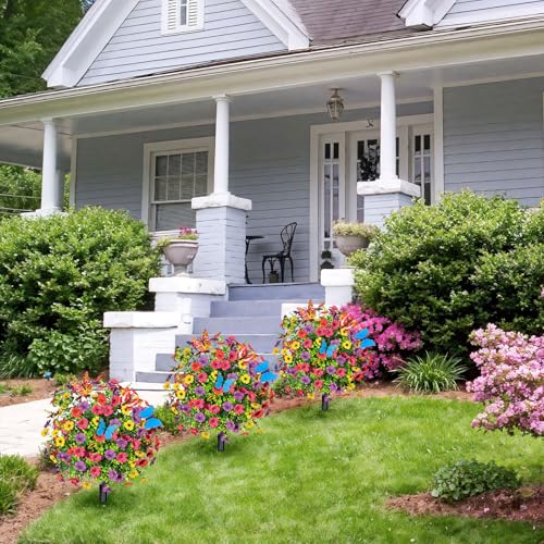 2 PCS Artificial Boxwood Topiary Ball Trees with Flowers (Mix With Butterfly)